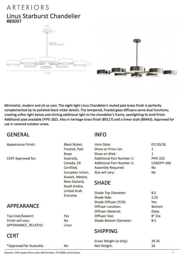Arteriors Home Linus Starburst Chandelier Pale Brass 5 Arteriors Home Linus Starburst Chandelier Pale Brass