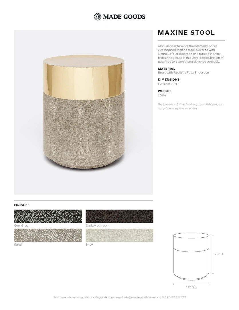 Made Goods Maxine Stool Brass And Sand Faux Shagreen New Arrivals 3 Made Goods Maxine Stool Brass And Sand Faux Shagreen New Arrivals