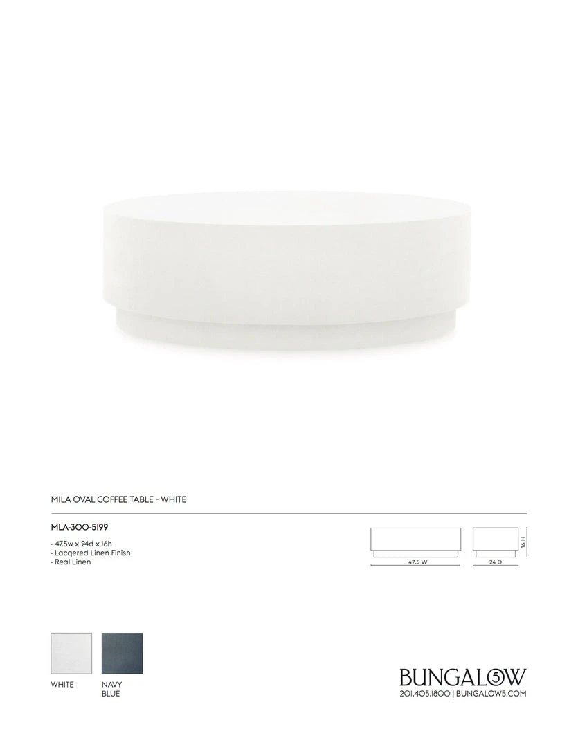 Bungalow 5 New Arrivals Mila Oval Coffee Table White 4 Bungalow 5 New Arrivals Mila Oval Coffee Table White