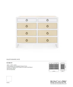 Bungalow 5 New Arrivals Mallet 8 Drawer Dresser Grasscloth And White Lacquer
