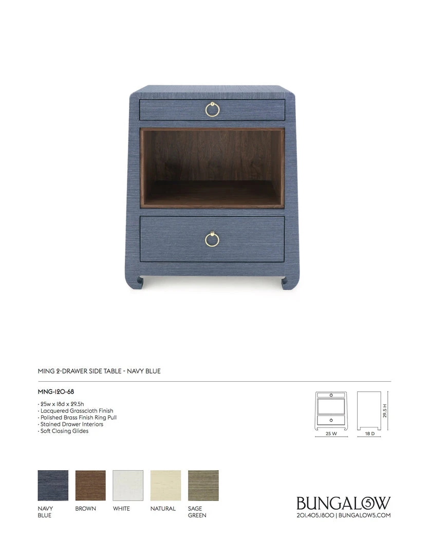 Bungalow 5 New Arrivals Ming 2 Drawer Side Table Navy Blue 4 Bungalow 5 New Arrivals Ming 2 Drawer Side Table Navy Blue