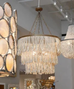 Made Goods New Arrivals Arricka Chandelier Bleached Abaca Rope With Gold Metal