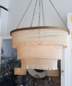 Made Goods Patricia Chandelier Oval Natural Coco Beads And Gold Metal