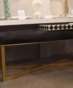 Made Goods Roger Double Bench Dark Brown Hide With Antique Brass Base