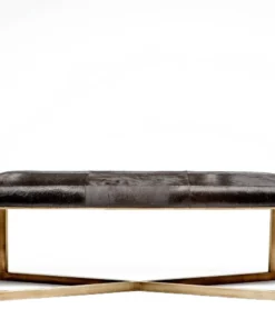 Made Goods Roger Double Bench Dark Brown Hide With Antique Brass Base