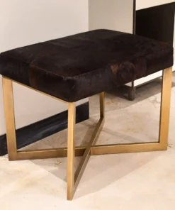 Made Goods New Arrivals Roger Single Bench Dark Brown Hide With Antique Brass Base