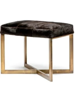 Made Goods New Arrivals Roger Single Bench Dark Brown Hide With Antique Brass Base