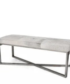 Made Goods Roger Double Bench Gray Hide With Silver Metal Base New Arrivals