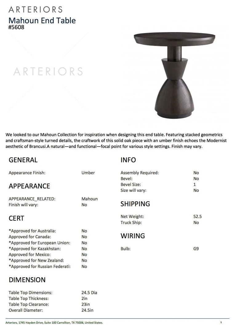 Arteriors Home Mahoun End Table 6 Arteriors Home Mahoun End Table