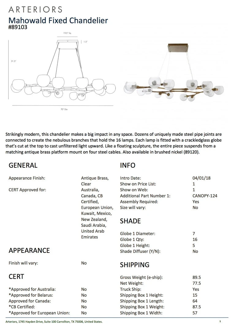 Arteriors Home New Arrivals Mahowald Fixed Chandelier Antique Brass 5 Arteriors Home New Arrivals Mahowald Fixed Chandelier Antique Brass