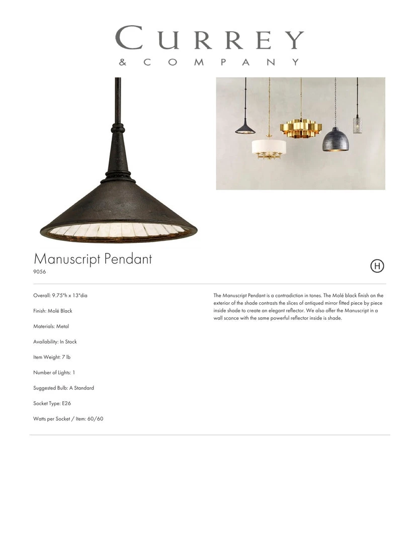 Currey And Company Manuscript Pendant 4 Currey And Company Manuscript Pendant