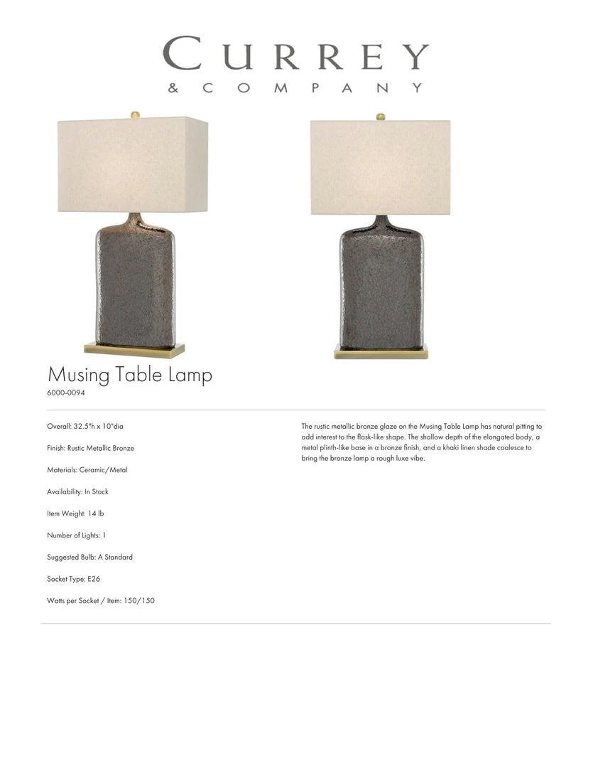 Currey And Company New Arrivals Musing Table Lamp 4 Currey And Company New Arrivals Musing Table Lamp