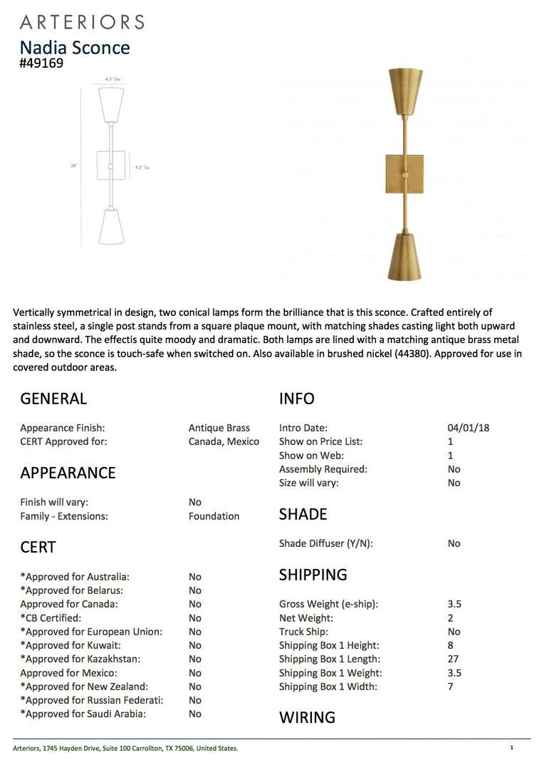 Arteriors Home Nadia Sconce Antique Brass 4 Arteriors Home Nadia Sconce Antique Brass