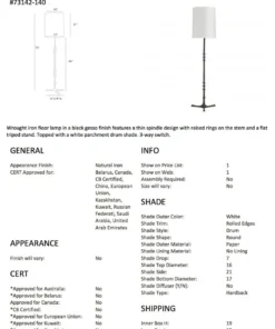 Arteriors Home New Arrivals Nathan Gesso Iron Floor Lamp Black