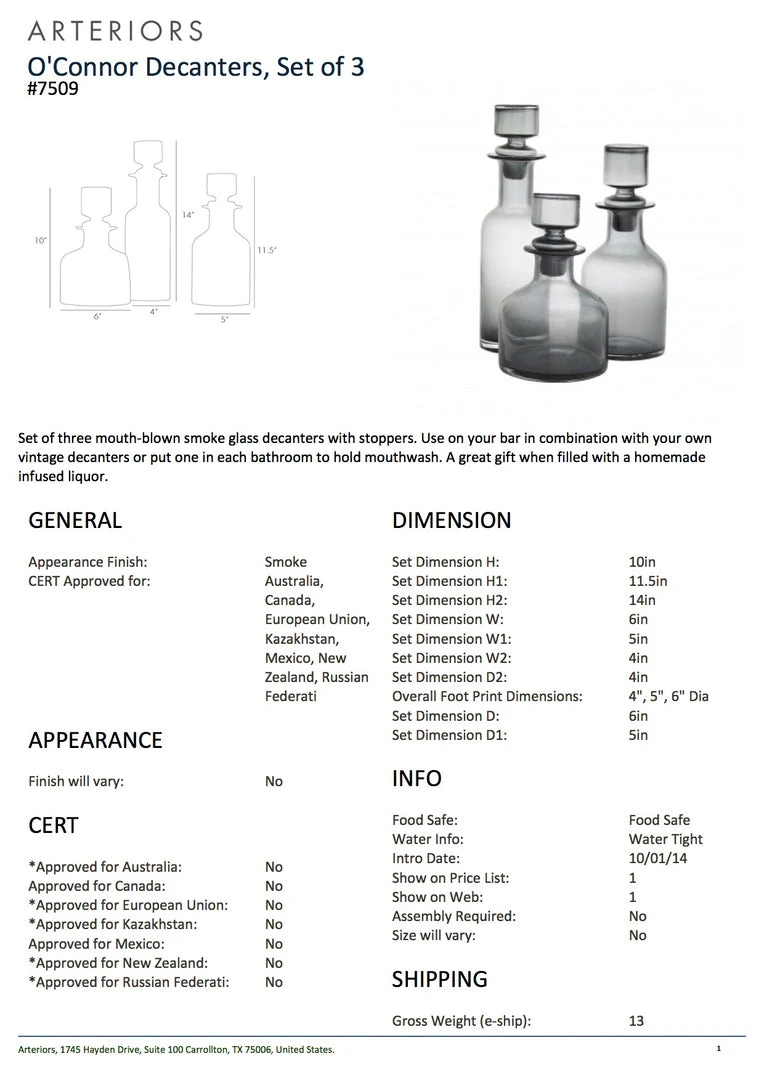 Arteriors Home O'Connor Decanters Set Of 3 New Arrivals 5 Arteriors Home O'Connor Decanters Set Of 3 New Arrivals