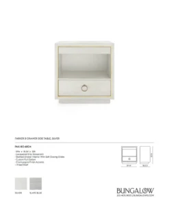 Bungalow 5 New Arrivals Parker 2 Drawer Side Table Silver Lacquered Grasscloth