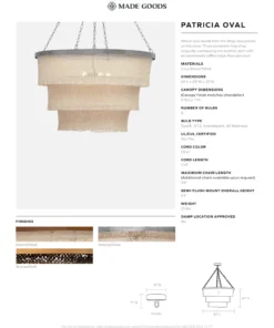 Made Goods Patricia Chandelier Oval Natural Coco Beads And Gold Metal