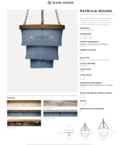 Made Goods New Arrivals Patricia Chandelier Dusty Blue Coco Beads And Gold Metal
