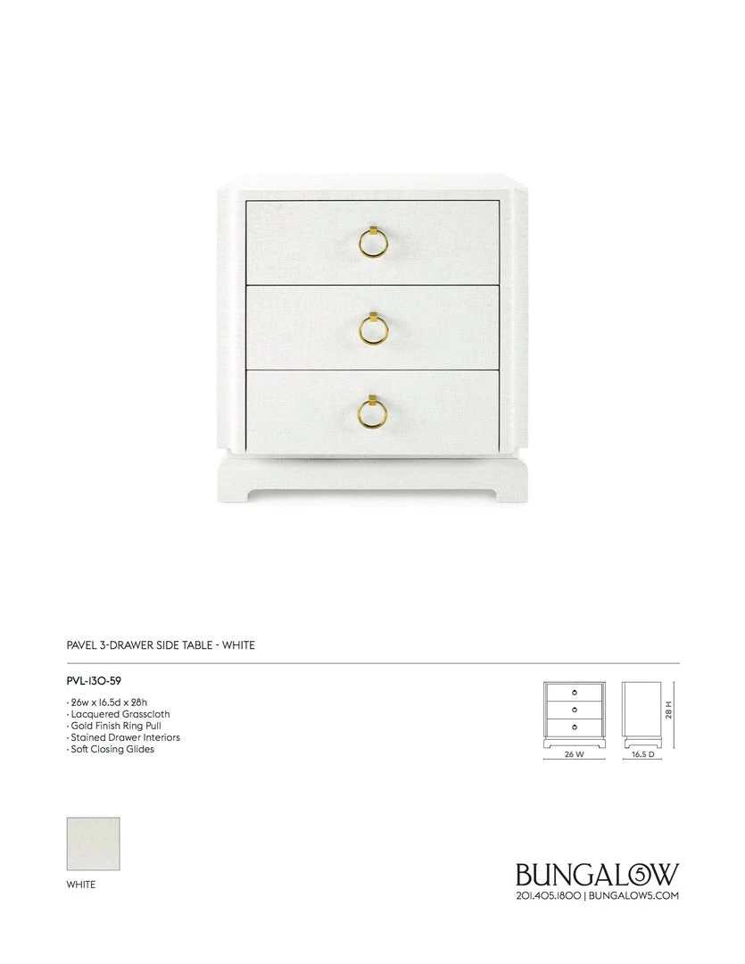 Bungalow 5 Pavel 3 Drawer Side Table White New Arrivals 5 Bungalow 5 Pavel 3 Drawer Side Table White New Arrivals