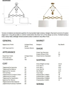 Arteriors Home Pantograph Pendant Antique Brass