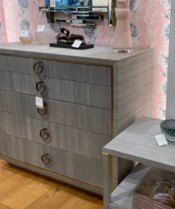 Bungalow 5 Parker Large 5 Drawer Chest Slate Blue Lacquered Grasscloth