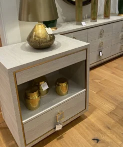 Bungalow 5 New Arrivals Parker 2 Drawer Side Table Slate Blue Lacquered Grasscloth