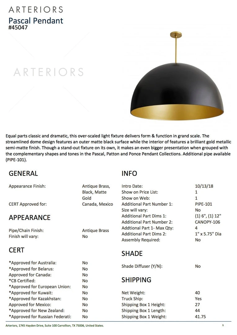 Arteriors Home New Arrivals Pascal Pendant Black 5 Arteriors Home New Arrivals Pascal Pendant Black