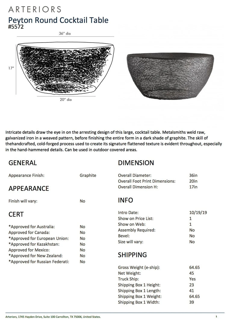 Arteriors Home Peyton Round Cocktail Table 6 Arteriors Home Peyton Round Cocktail Table