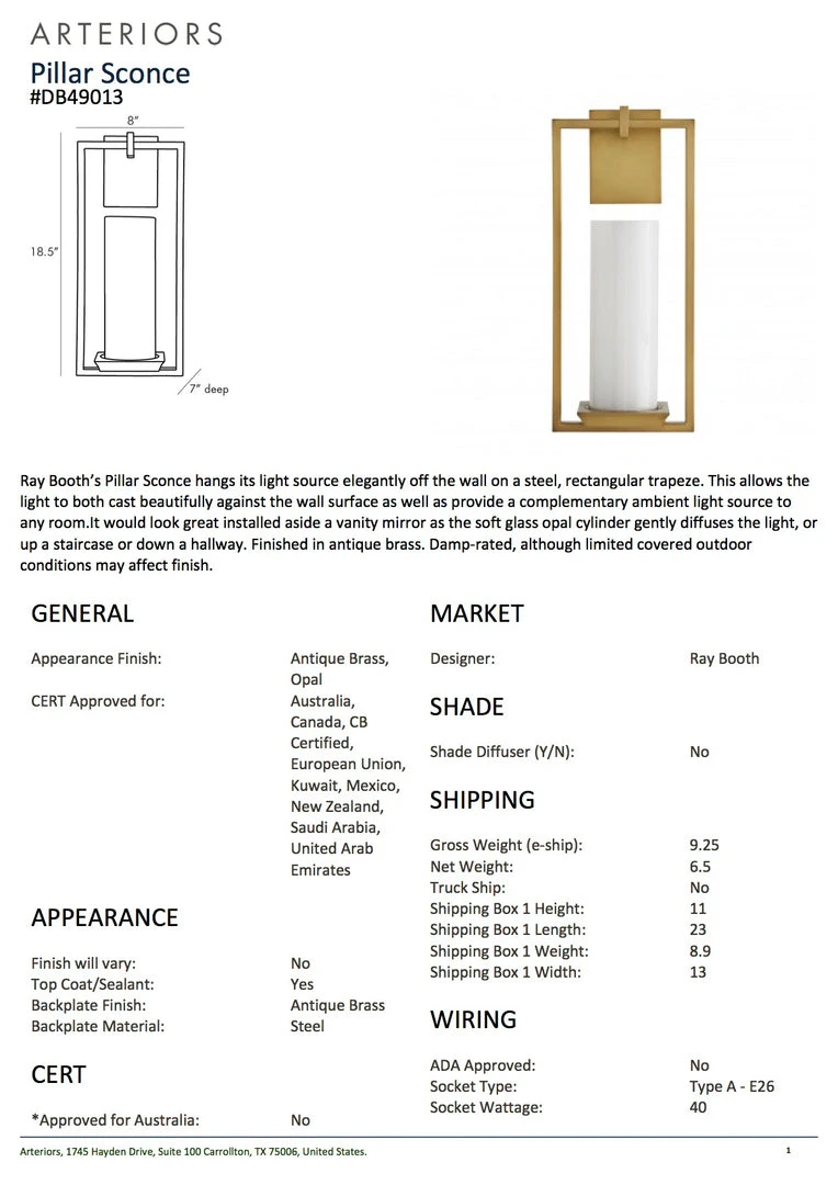 Arteriors Home New Arrivals Pillar Sconce Antique Brass 5 Arteriors Home New Arrivals Pillar Sconce Antique Brass