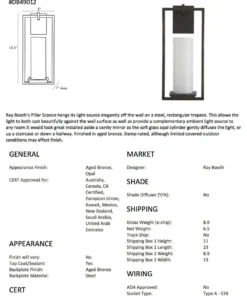 Arteriors Home Pillar Sconce Aged Bronze