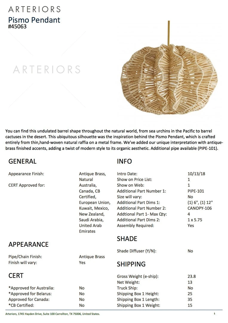 Arteriors Home New Arrivals Pismo Pendant 5 Arteriors Home New Arrivals Pismo Pendant