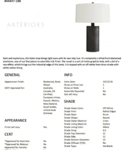 Arteriors Home Prague Lamp Blackened