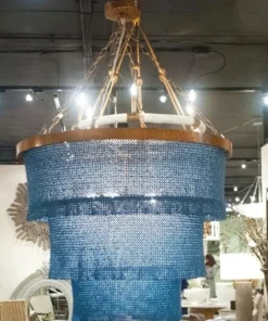 Made Goods New Arrivals Patricia Chandelier Dusty Blue Coco Beads And Gold Metal