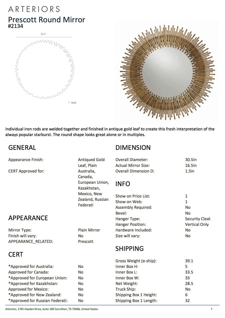 Arteriors Home Prescott Round Mirror Gold Leaf 5 Arteriors Home Prescott Round Mirror Gold Leaf