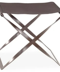 Global Views Folding Stool Iron And Brown Leather