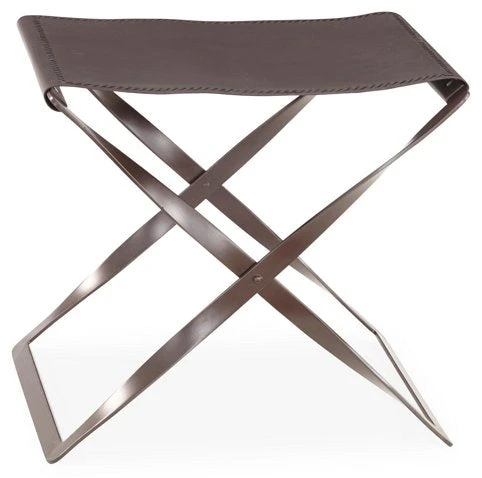 Global Views Folding Stool Iron And Brown Leather 1 Global Views Folding Stool Iron And Brown Leather