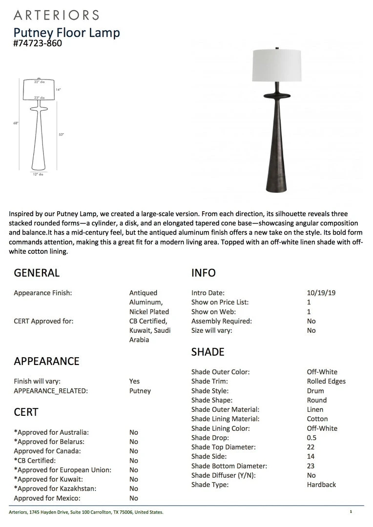 Arteriors Home New Arrivals Putney Floor Lamp 6 Arteriors Home New Arrivals Putney Floor Lamp