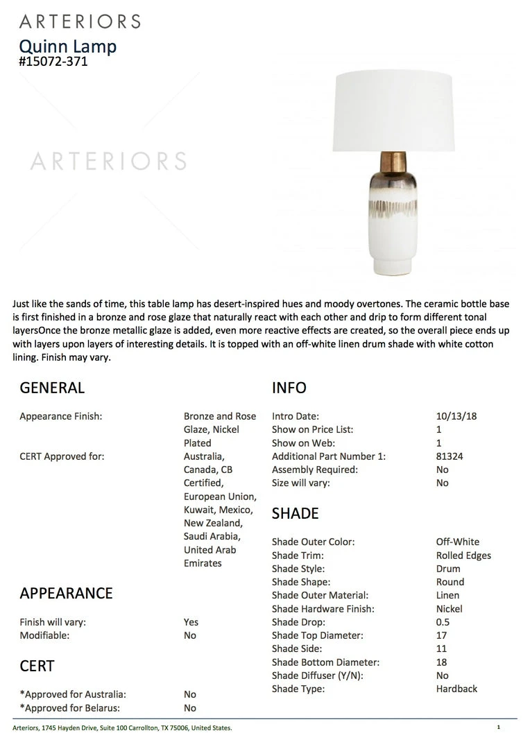 Arteriors Home New Arrivals Quinn Lamp 5 Arteriors Home New Arrivals Quinn Lamp