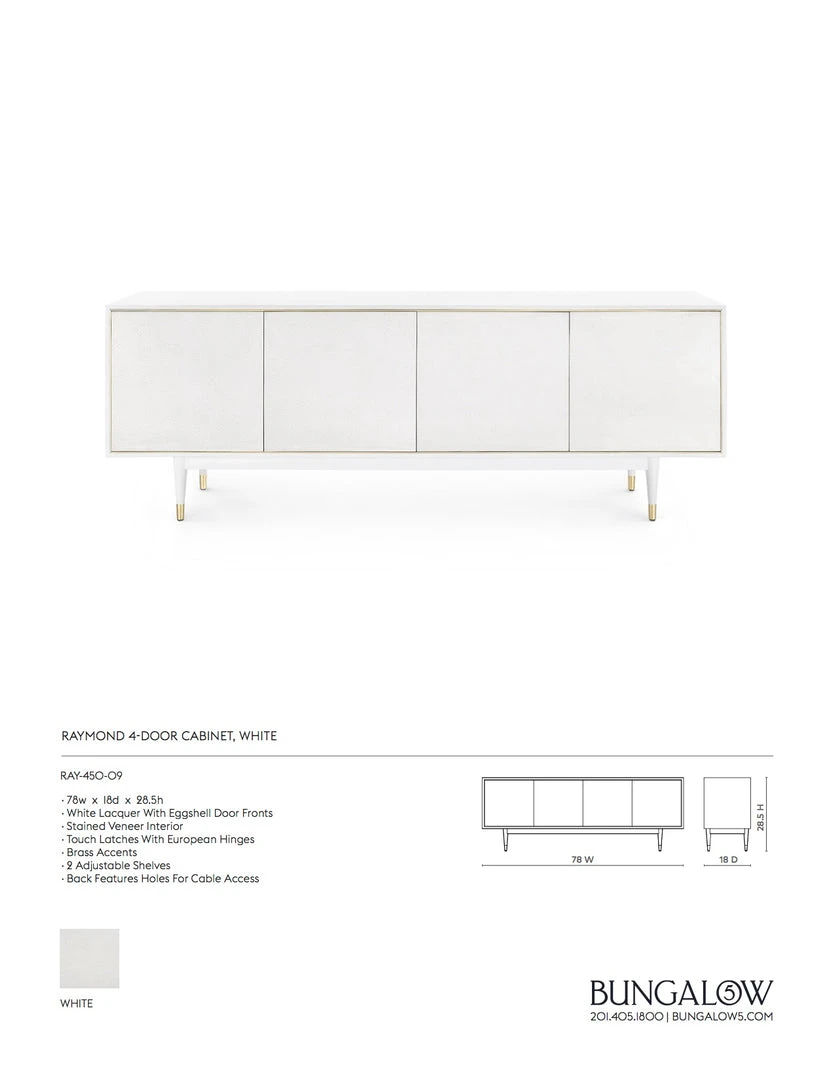 Bungalow 5 New Arrivals Raymond 4 Door Cabinet White 4 Bungalow 5 New Arrivals Raymond 4 Door Cabinet White