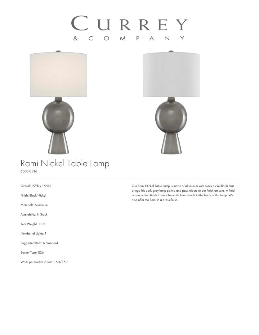 Currey And Company New Arrivals Rami Nickel Table Lamp 3 Currey And Company New Arrivals Rami Nickel Table Lamp