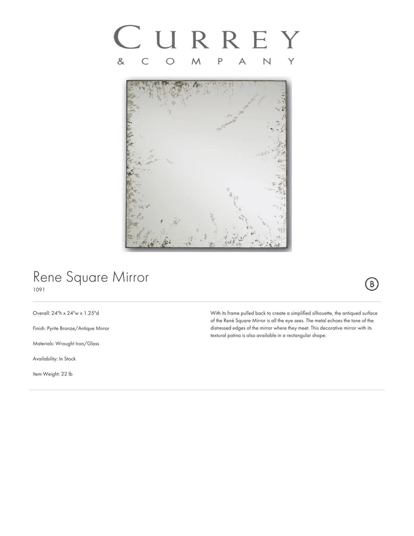 Currey And Company René Square Mirror New Arrivals 2 Currey And Company René Square Mirror New Arrivals