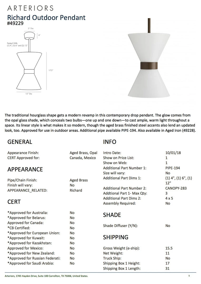 Arteriors Home New Arrivals Richard Outdoor Pendant Aged Brass 5 Arteriors Home New Arrivals Richard Outdoor Pendant Aged Brass