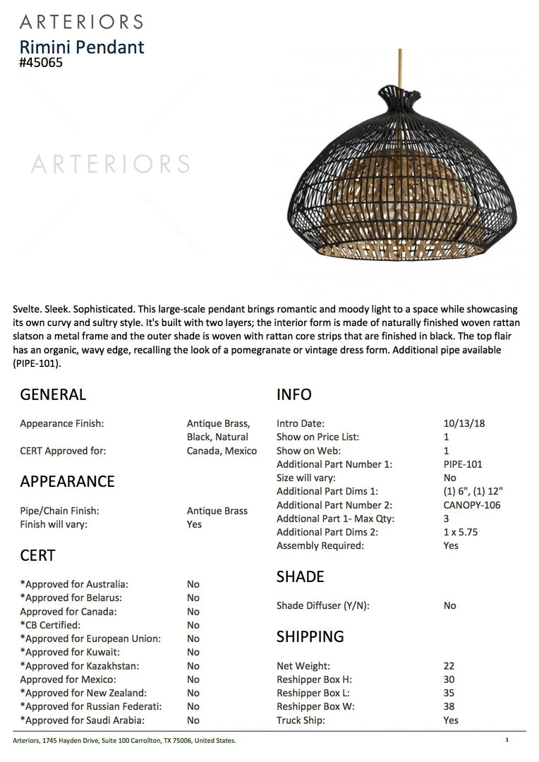 Arteriors Home Rimini Pendant 5 Arteriors Home Rimini Pendant