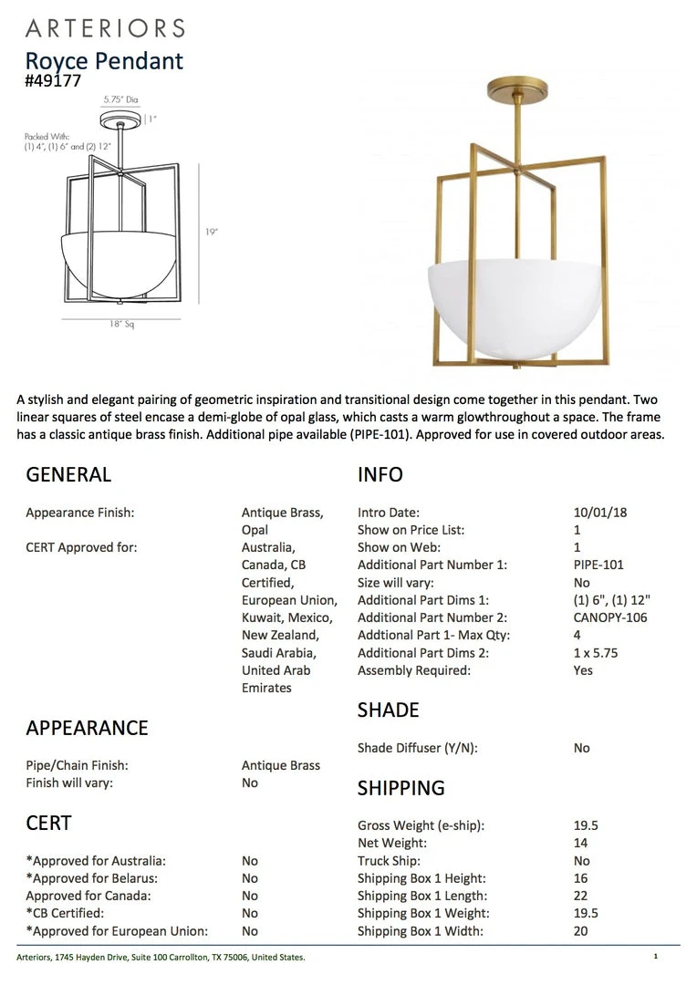 Arteriors Home New Arrivals Royce Pendant Antique Brass 5 Arteriors Home New Arrivals Royce Pendant Antique Brass