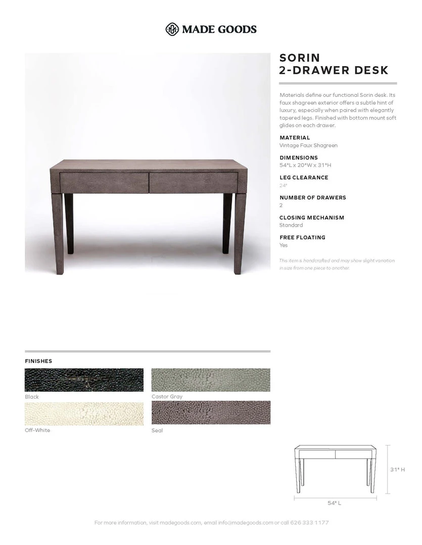 Made Goods Sorin 2 Drawer Desk Castor Gray Vintage Faux Shagreen New Arrivals 2 Made Goods Sorin 2 Drawer Desk Castor Gray Vintage Faux Shagreen New Arrivals