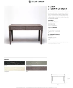 Made Goods New Arrivals Sorin 2 Drawer Desk Off White Faux Shagreen