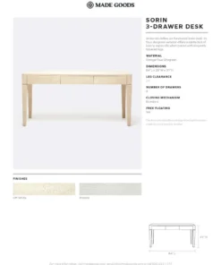 Made Goods Sorin 3 Drawer Desk Off White Faux Shagreen