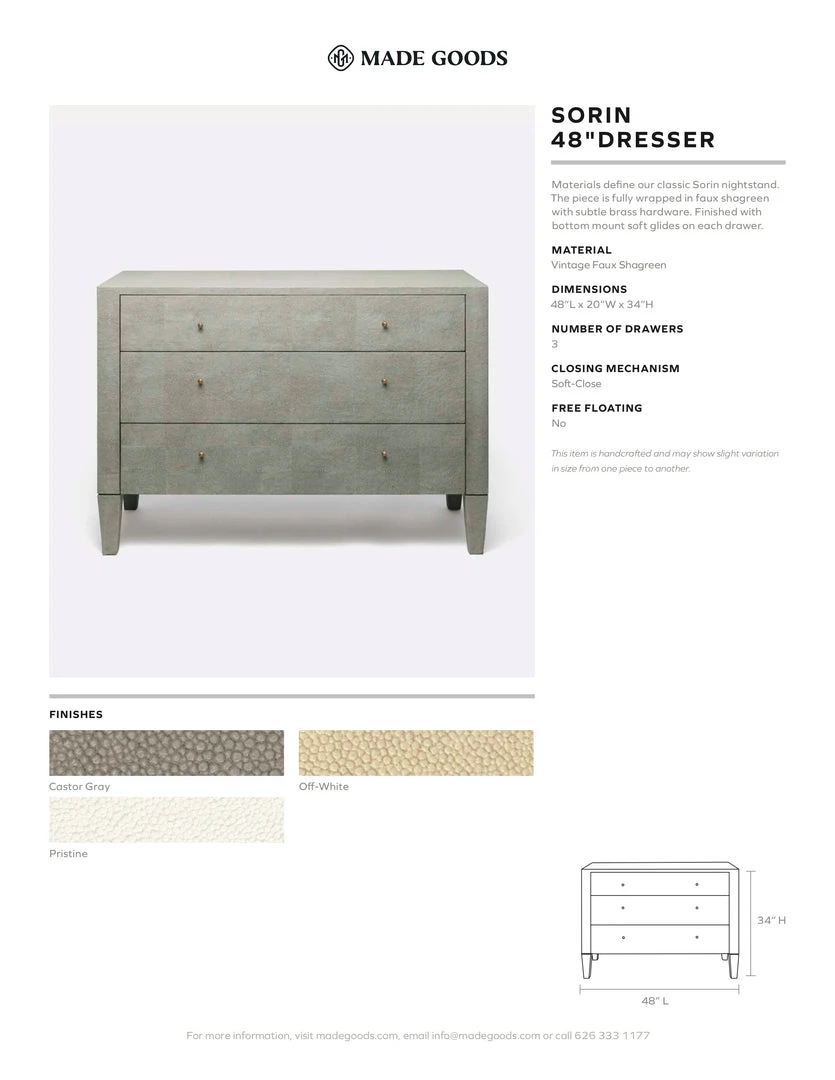 Made Goods Sorin 48" Dresser Off White Faux Shagreen 4 Made Goods Sorin 48" Dresser Off White Faux Shagreen