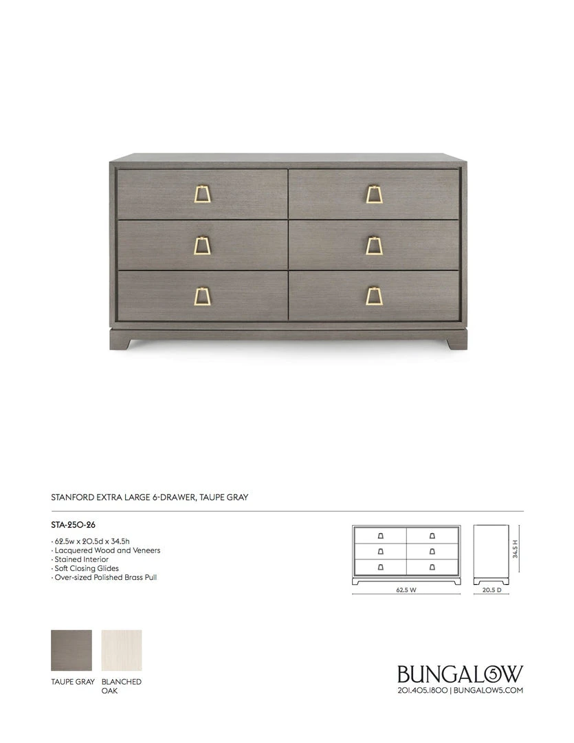 Bungalow 5 Stanford Extra Large 6 Drawer Chest Taupe Gray New Arrivals 9 Bungalow 5 Stanford Extra Large 6 Drawer Chest Taupe Gray New Arrivals