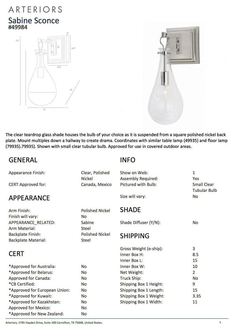 Arteriors Home Sabine Wall Sconce Nickel 4 Arteriors Home Sabine Wall Sconce Nickel